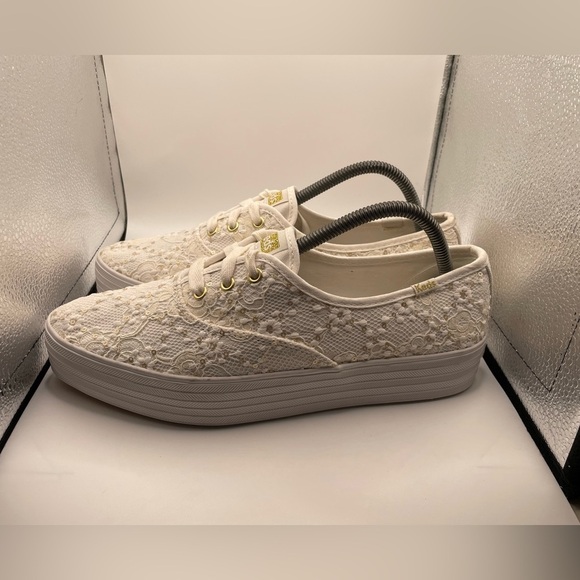 Keds Shoes - Keds Lace Platform Sneakers in Cream with Gold Accents